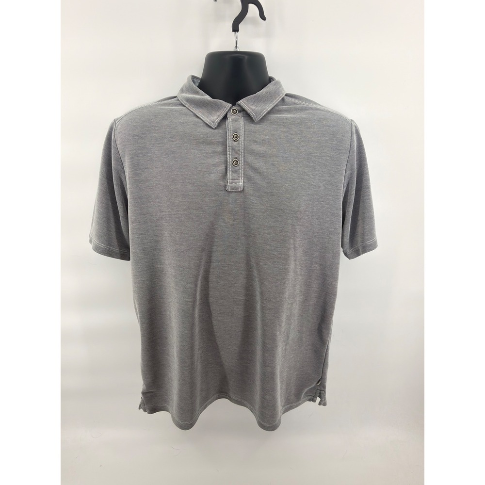 Tommy Bahama Mens L Gray Tencel Polo Shirt Short‎ Sleeve Contrast Stitch Logo